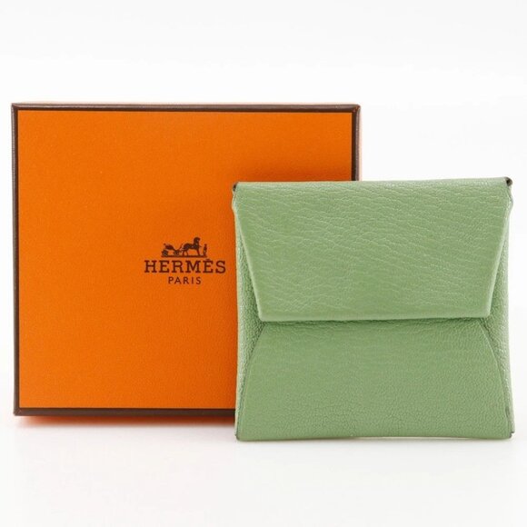 HERMES Bastia Coin Purse Green Shave Women - Picture 1 of 10